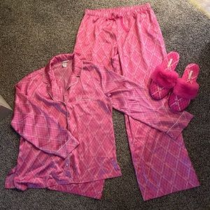 VS satin pajamas with matching satin slippers. Perfect condition